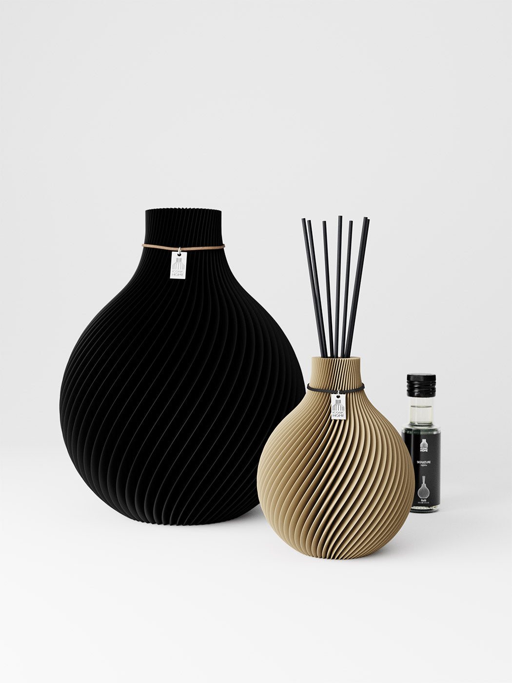 32cm Vase Sphere Deep Black Duftvase natural oak Set 100 ml