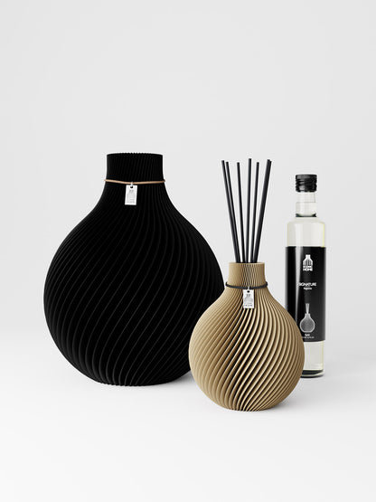 32cm Vase Sphere Deep Black Duftvase natural oak Set 500 ml