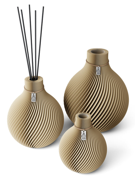 Vase Sphere Set of 3 incl. medium fragrance vase in natural oak
