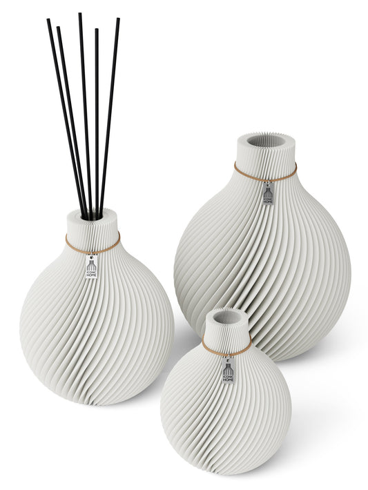 3 Vasen Set Duftvase Sphere Pure White 26 cm ICONIC HOME Naturfarbenes Band
