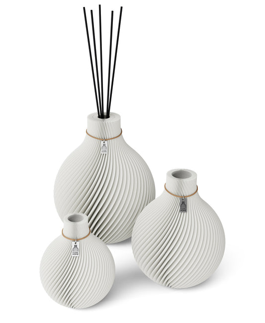3 Vasen Set Duftvase Sphere Pure White 32 cm ICONIC HOME Naturfarbenes Band