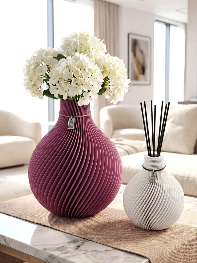 Large Sphere Vase and Small Fragrance Vase – Berry & White