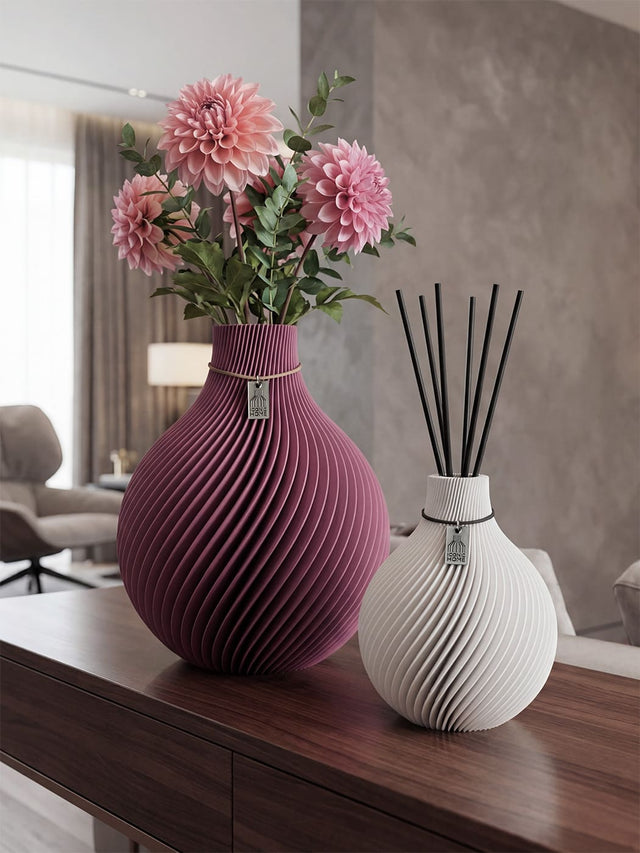 Large Sphere Vase and Small Fragrance Vase – Berry & White