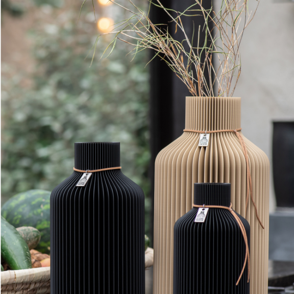 ICONIC HOME Vasen Set Pure Schwarz Holz Natural Oak 