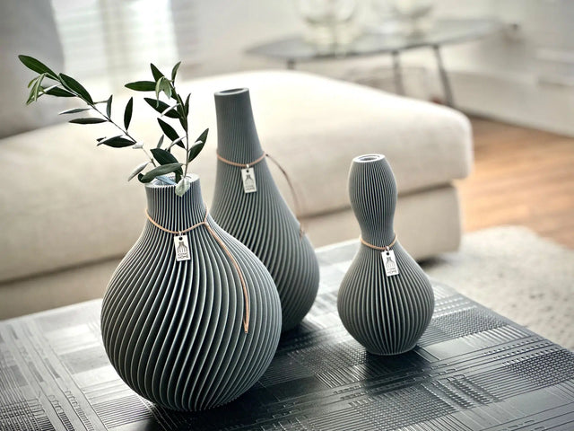 ICONIC HOME Vasen SEt Sphere Twist Shape in grau