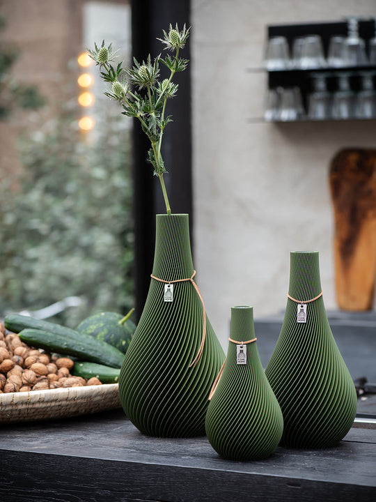 Vase Twist set of 3 in moss green