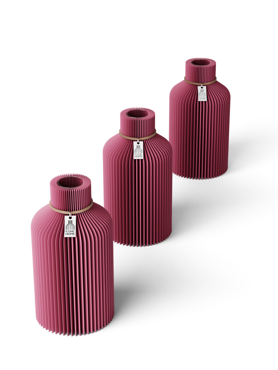 Tischvase Pure naturfarbenes Band 3 Vasen 17,5 cm soft berry ICONIC HOME