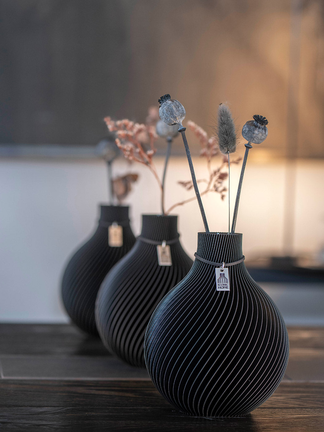 Tischvase Sphere 3er Set Stormy Grey ICONIC HOME #mood