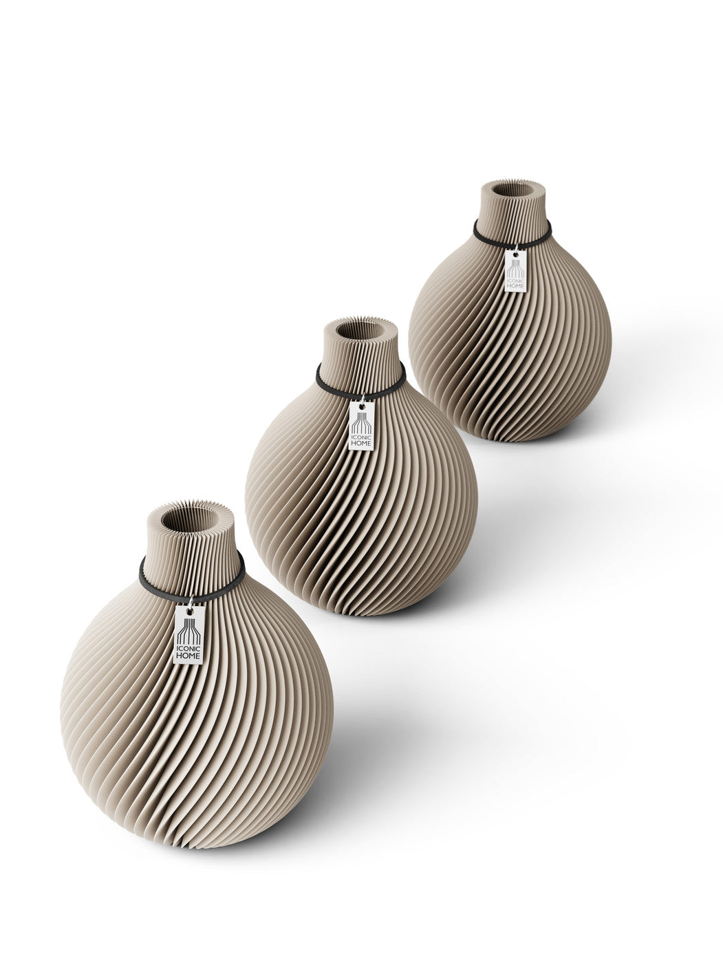 Tischvase Sphere schwarzes Band Set 3 Vasen 15 cm cozy greige ICONIC HOME