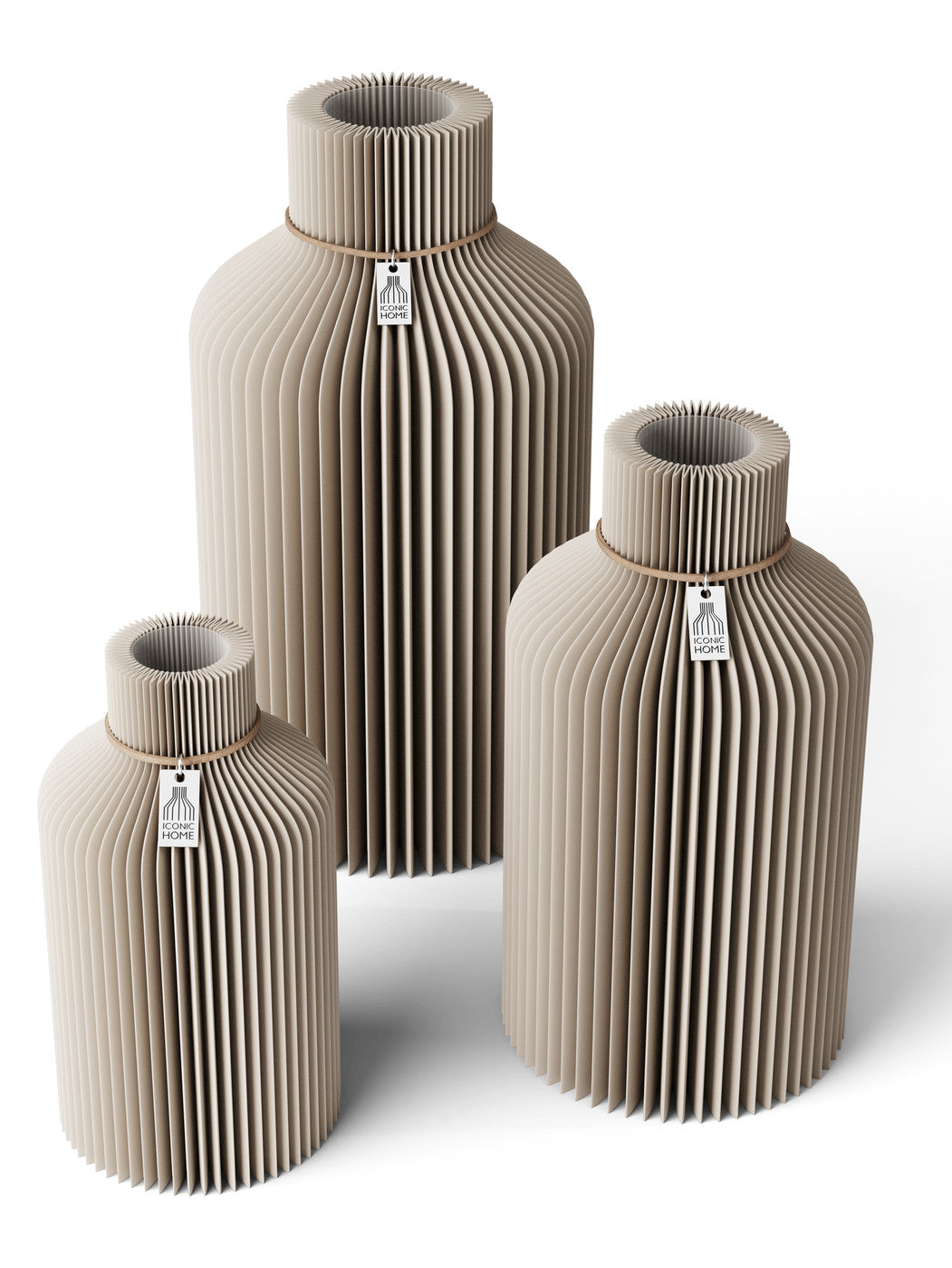 3 Vasen Set Pure Cozy Greige ICONIC HOME Naturfarbenes Band