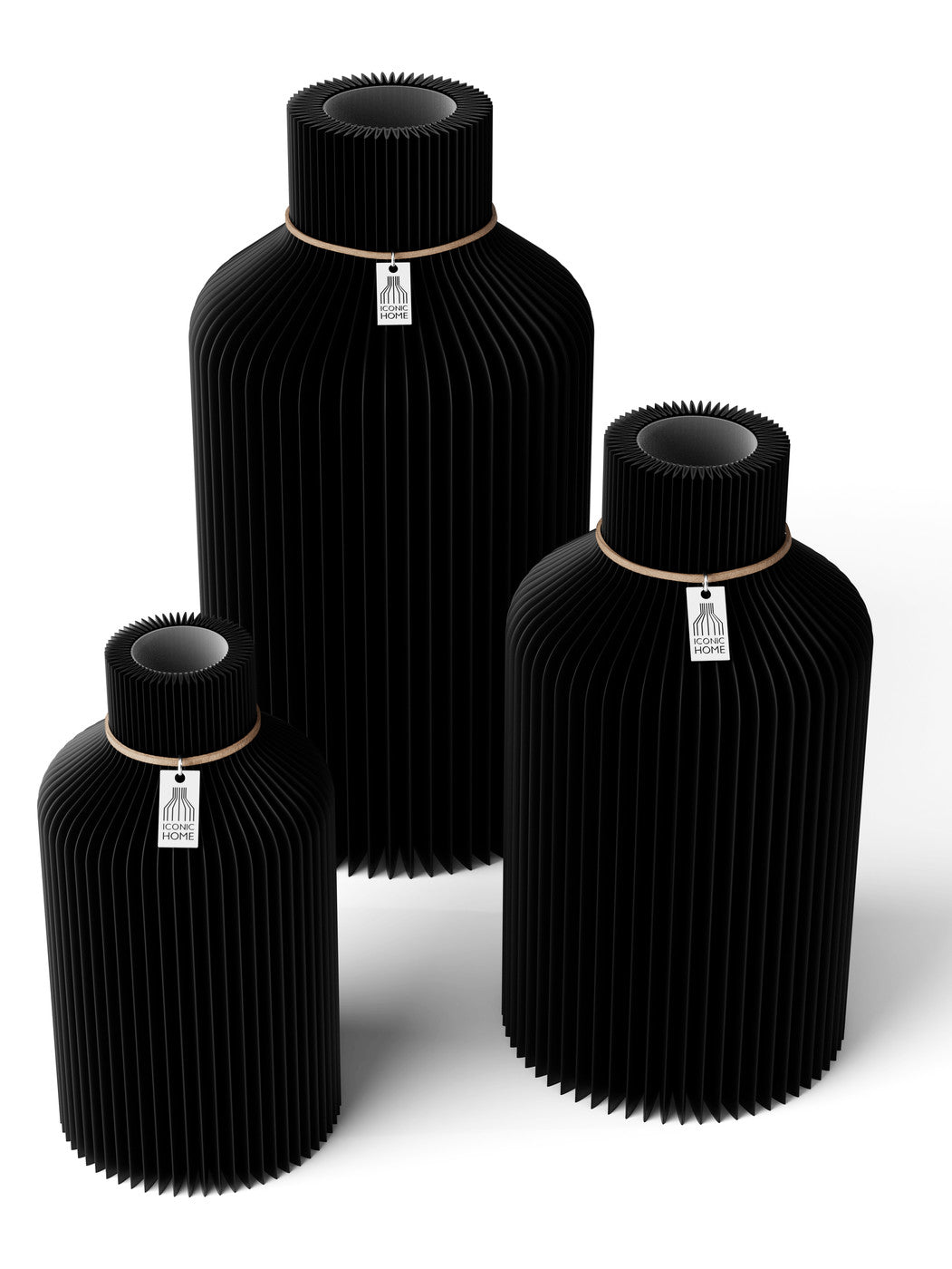 3 Vasen Set Pure Deep Black ICONIC HOME Naturfarbenes Band