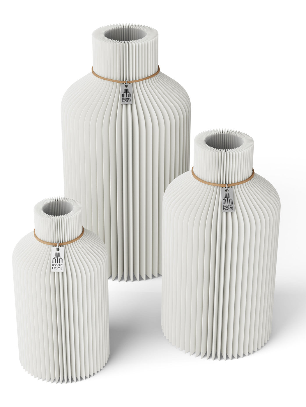 3 Vasen Set Pure Pure White ICONIC HOME Naturfarbenes Band