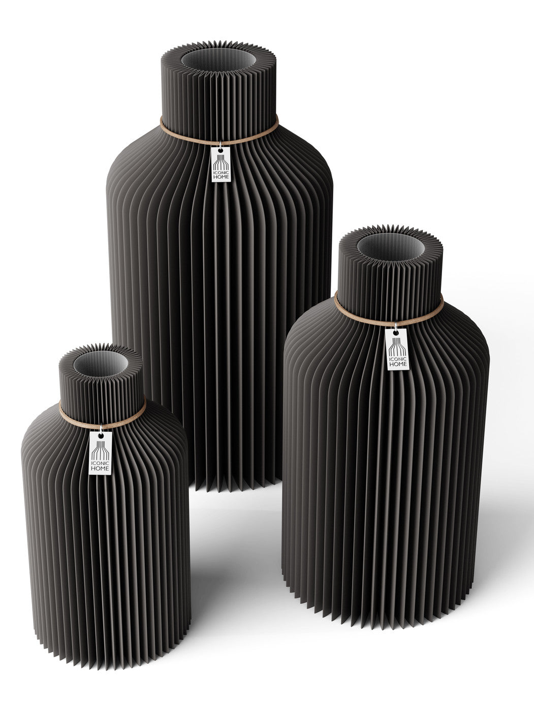 3 Vasen Set Pure Stormy Gray ICONIC HOME Naturfarbenes Band