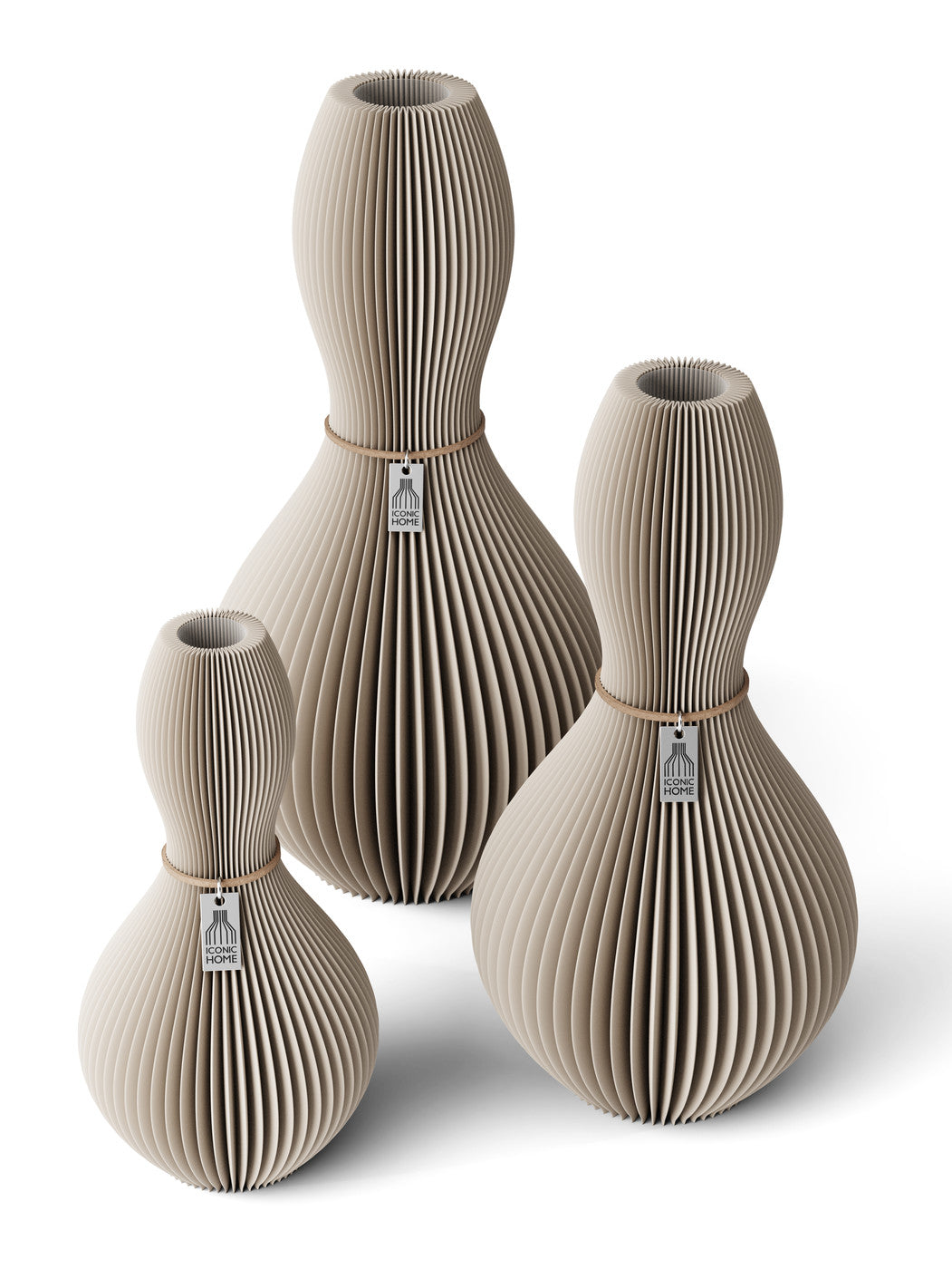 3 Vasen Set Shape Cozy Greige ICONIC HOME Naturfarbenes Band