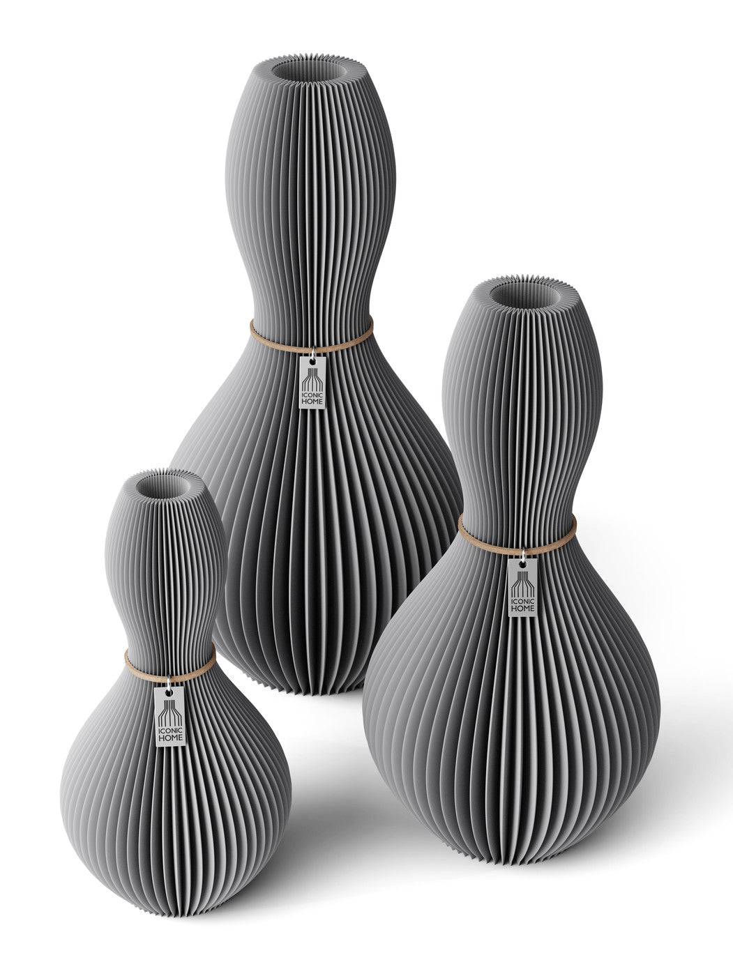 3 Vasen Set Shape Dreamy Gray ICONIC HOME Naturfarbenes Band