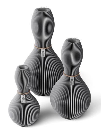 3 Vasen Set Shape Dreamy Gray ICONIC HOME Naturfarbenes Band
