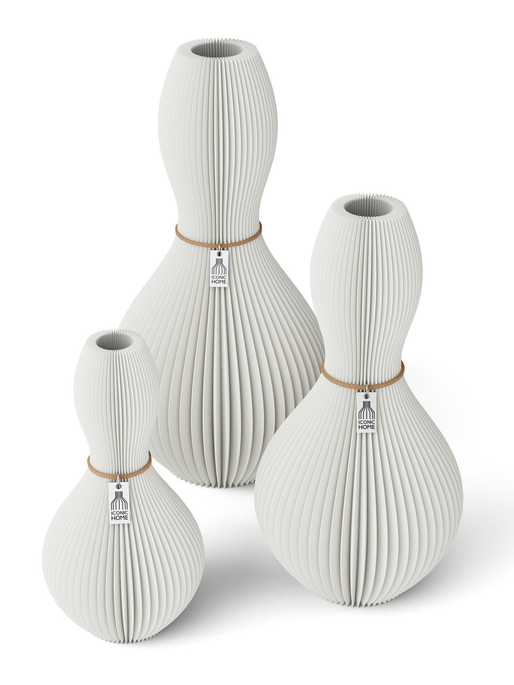 3 Vasen Set Shape Pure White ICONIC HOME Naturfarbenes Band