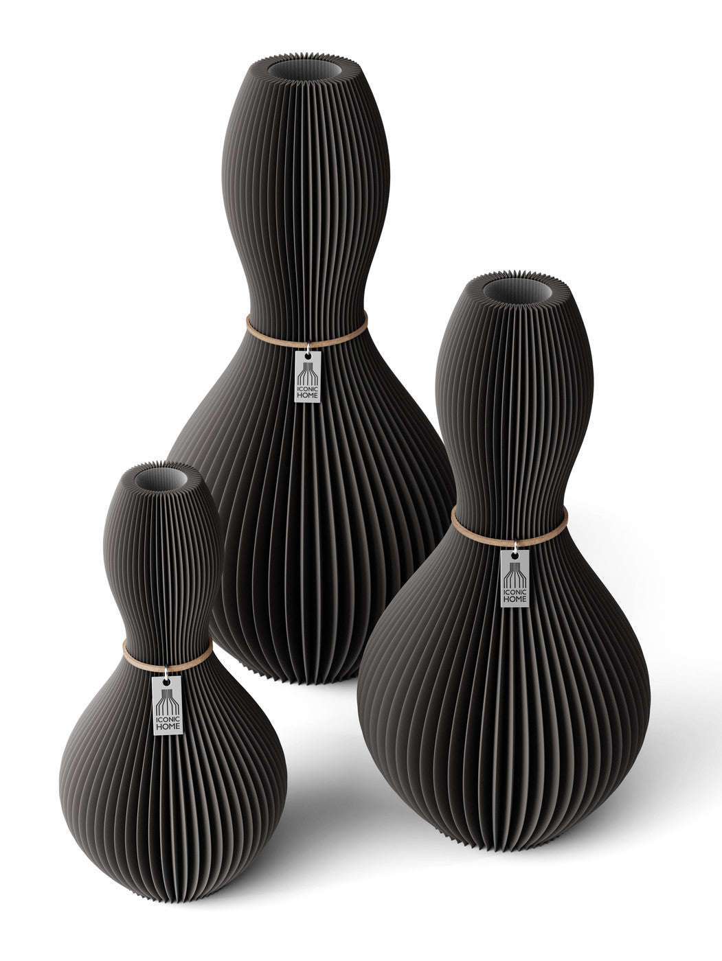 3 Vasen Set Shape Stormy Gray ICONIC HOME Naturfarbenes Band