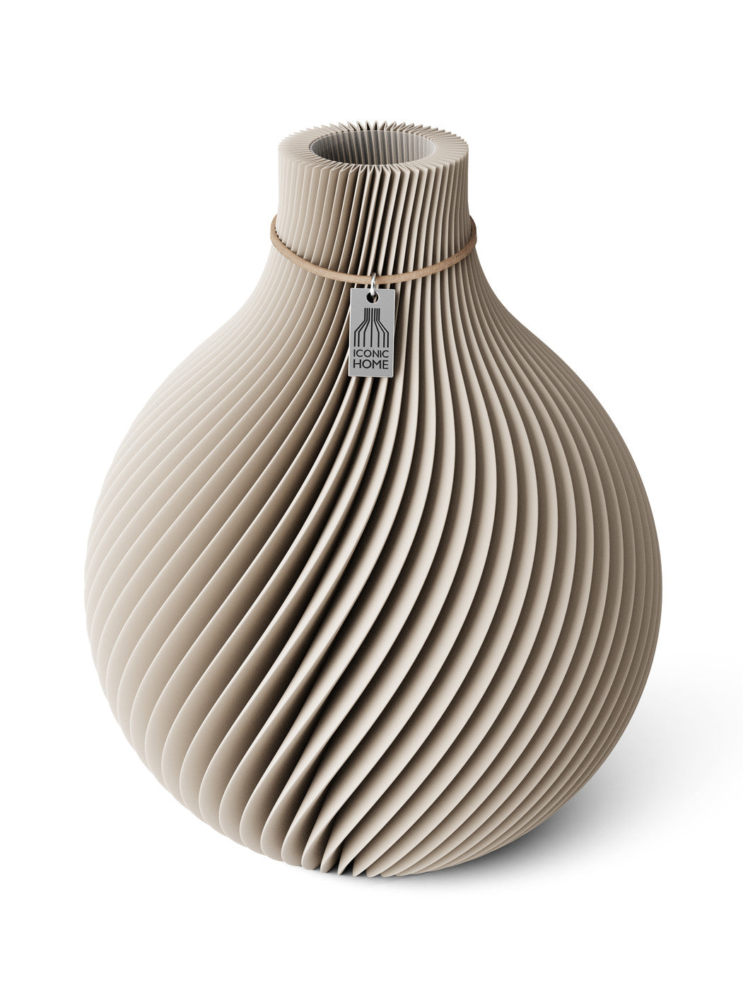Vase Sphere Cozy Greige 26 cm ICONIC HOME Naturfarbenes Band