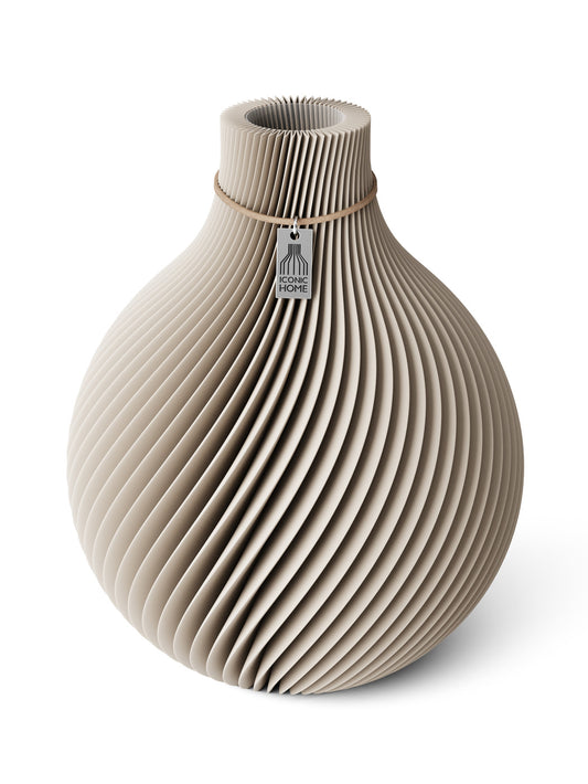 Vase Sphere Cozy Greige 26 cm ICONIC HOME Naturfarbenes Band