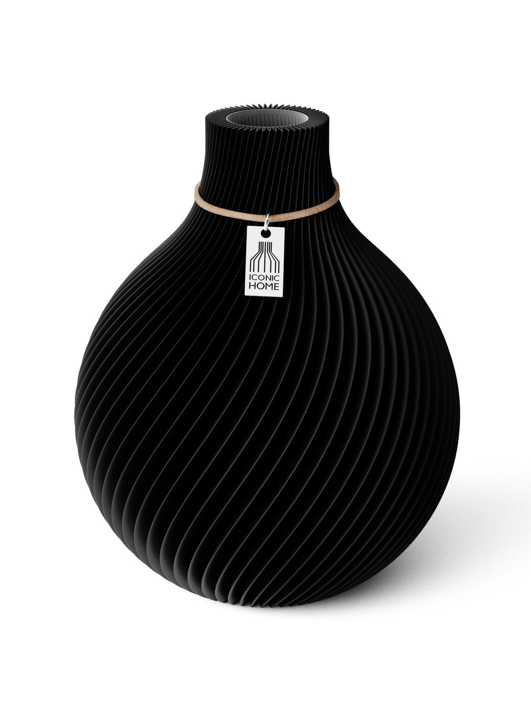 Vase Sphere Deep Black 20 cm ICONIC HOME Naturfarbenes Band