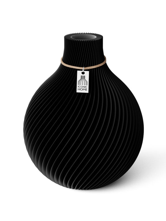 Vase Sphere Deep Black 20 cm ICONIC HOME Naturfarbenes Band