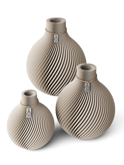 3 Vasen Set Sphere Cozy Greige ICONIC HOME Naturfarbenes Band