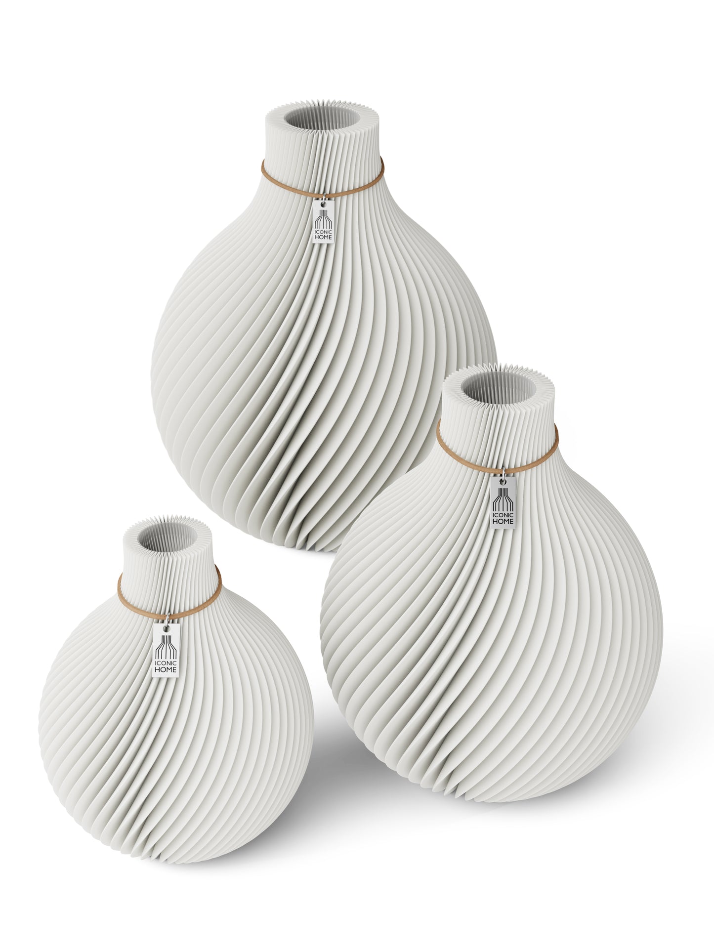 3 Vasen Set Sphere Pure White ICONIC HOME Naturfarbenes Band