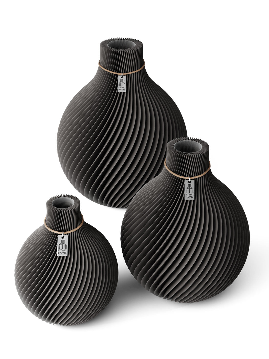 3 Vasen Set Sphere Stormy Gray ICONIC HOME Naturfarbenes Band