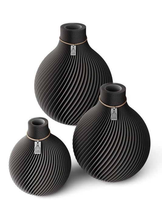 3 Vasen Set Sphere Stormy Gray ICONIC HOME Naturfarbenes Band
