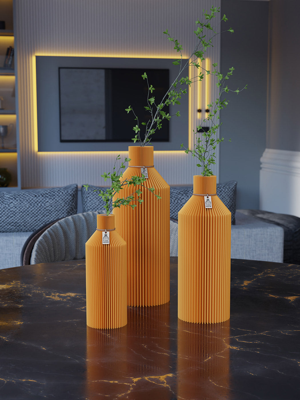 Vase Straight Golden Yellow ICONIC HOME 3er Set