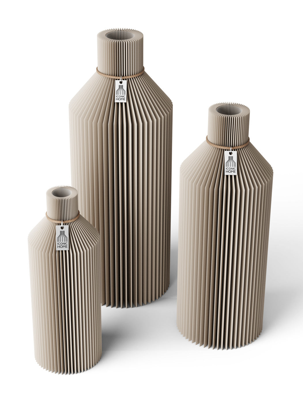 3 Vasen Set Straight Cozy Greige ICONIC HOME Naturfarbenes Band