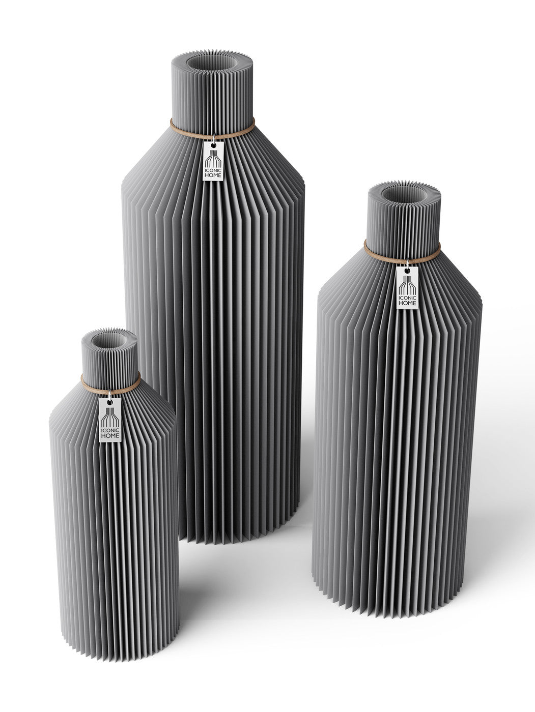 3 Vasen Set Straight Dreamy Gray ICONIC HOME Naturfarbenes Band