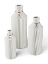 3 Vasen Set Straight Pure White ICONIC HOME Naturfarbenes Band