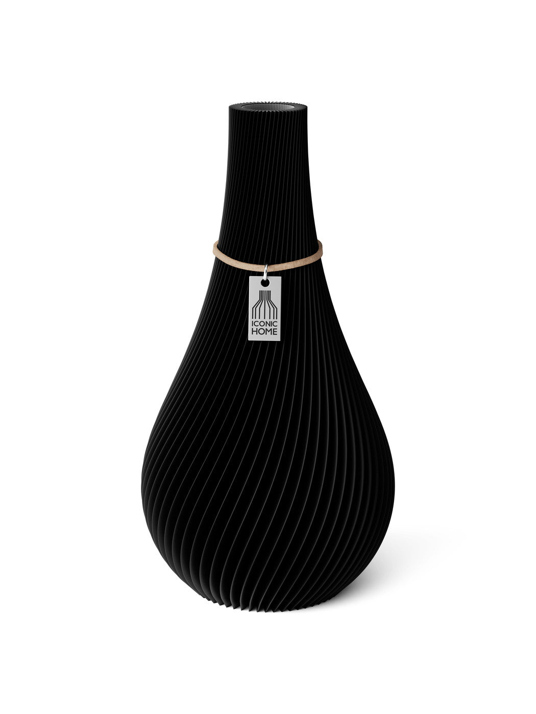 Vase Twist Deep Black 24 cm ICONIC HOME Naturfarbenes Band