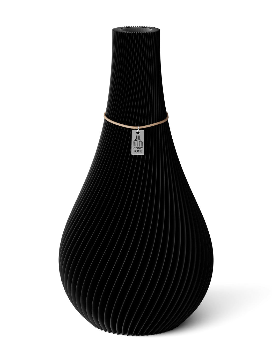 Vase Twist Deep Black 38 cm ICONIC HOME Naturfarbenes Band
