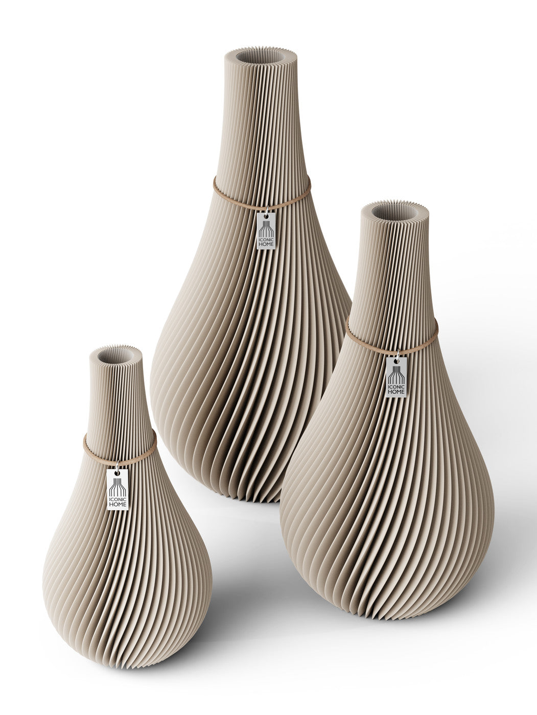 3 Vasen Set Twist Cozy Greige ICONIC HOME Naturfarbenes Band