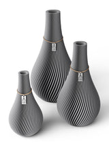 3 Vasen Set Twist Dreamy Gray ICONIC HOME Naturfarbenes Band