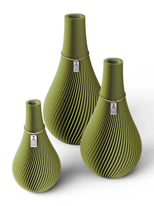 ICONIC HOME Vase Twist Set aus 3 Vasen in Matcha Green