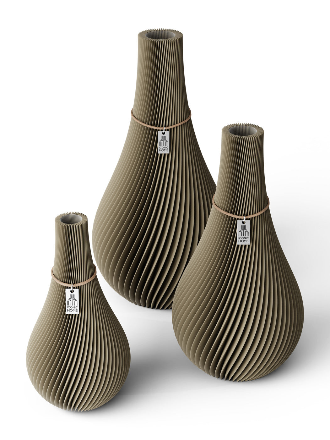 3 Vasen Set Twist Mystic Mud ICONIC HOME Naturfarbenes Band