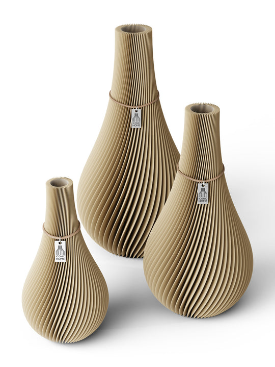 Vase Twist set of 3 in natural oak